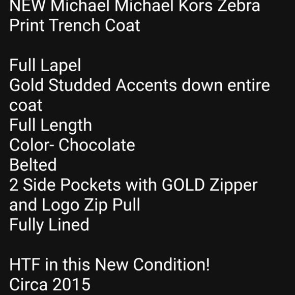 Michael Michael Kors Trench Coat Chocolate Zebra Stud Belt Midi Fall Designer - Picture 14 of 16